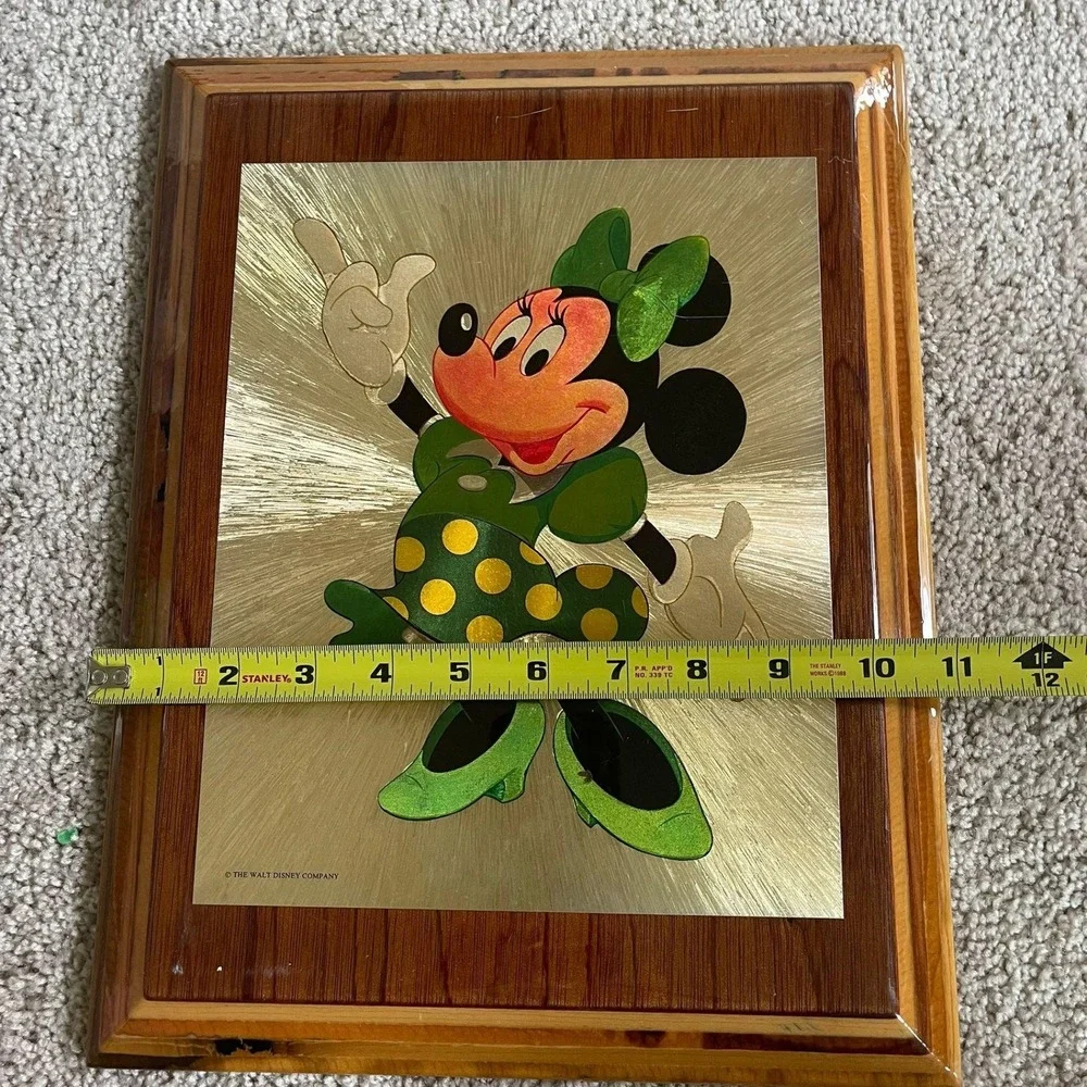 Vintage Disney Minnie Mouse Wooden Plaque Wall Art Green Dress Polka Dot Retro‎